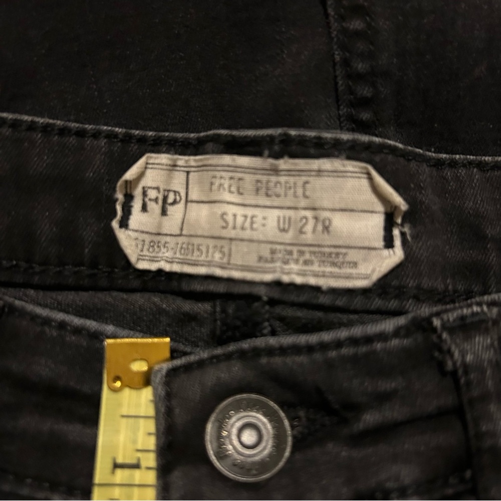 Free People Black Flare Mid Rise Jeans Slit Hem Bell Bottom Seamed Size 27 - Picture 4 of 7